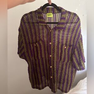 Striped Knit Button-Up Shirt